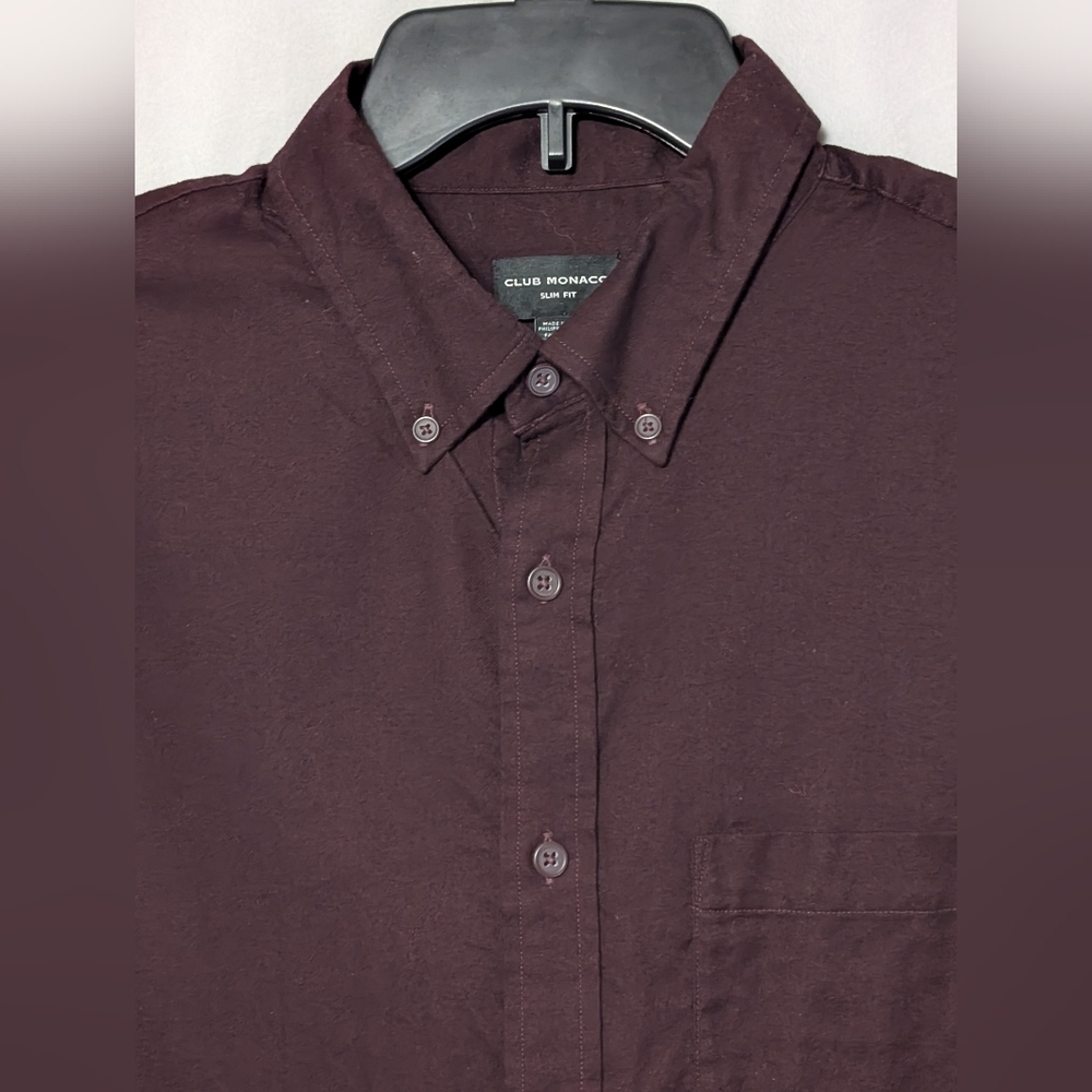 🌷Club Monaco Men's Maroon Slim Fit Long Sleeve Button-Down Shirt, L 100% Cotton - Picture 5 of 9